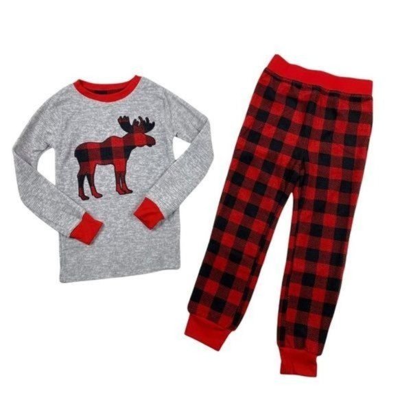 NWT Eddie Bauer with a plaid Moose Pajama Set Boys Girls Unisex 3T - Picture 2 of 10